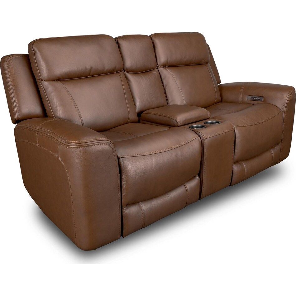 cocoa umber power leather reclining console loveseat   