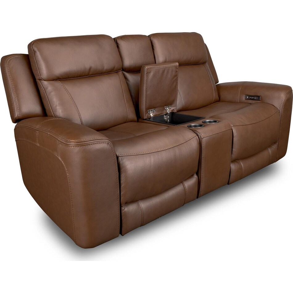 cocoa umber power leather reclining console loveseat   