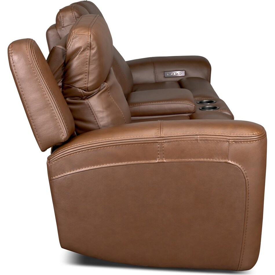 cocoa umber power leather reclining console loveseat   