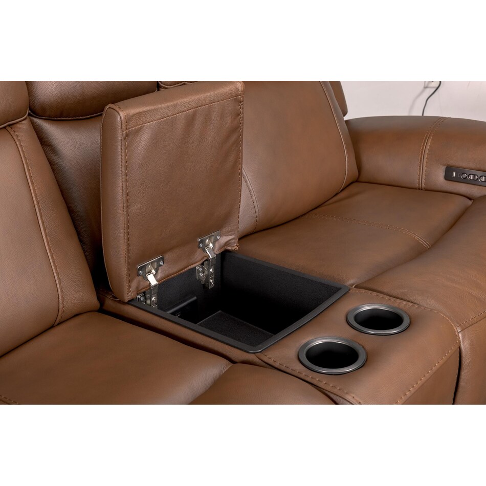 cocoa umber power leather reclining console loveseat   