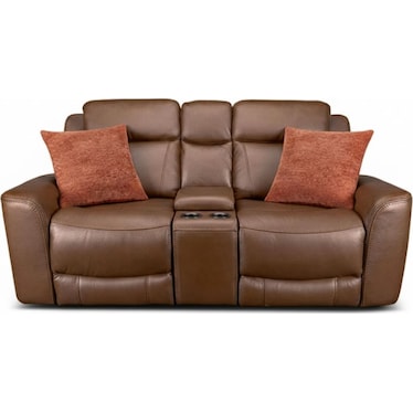 COCOA LEATHER POWER RECLINING LOVESEAT