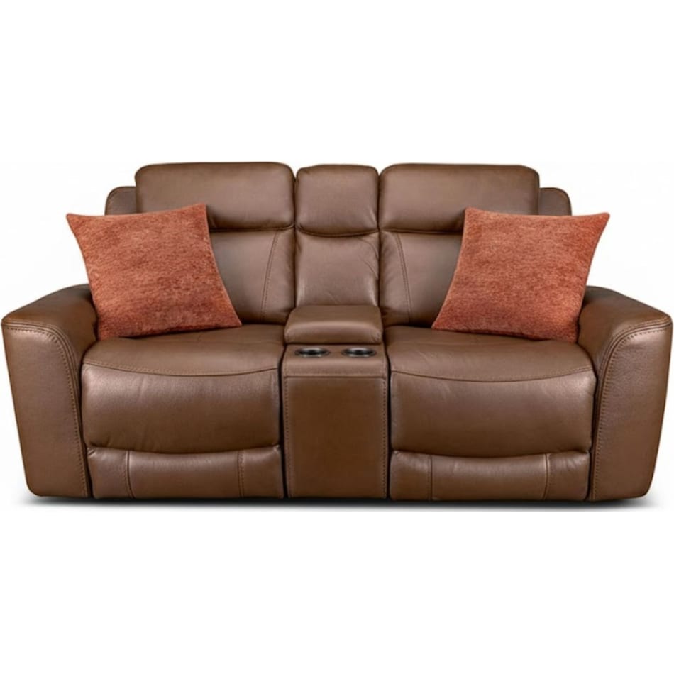cocoa umber power leather reclining console loveseat   