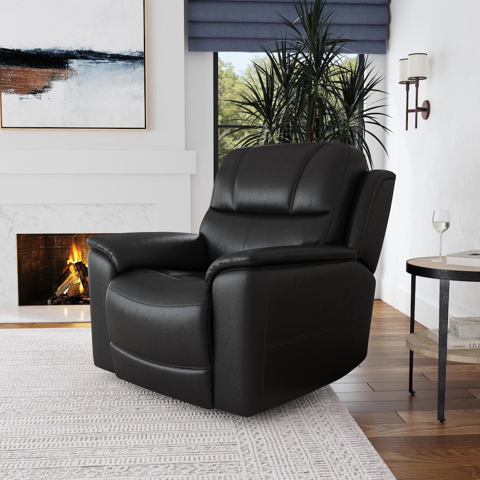 crofton black power leather recliner   