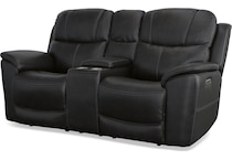 crofton black power leather reclining console loveseat   