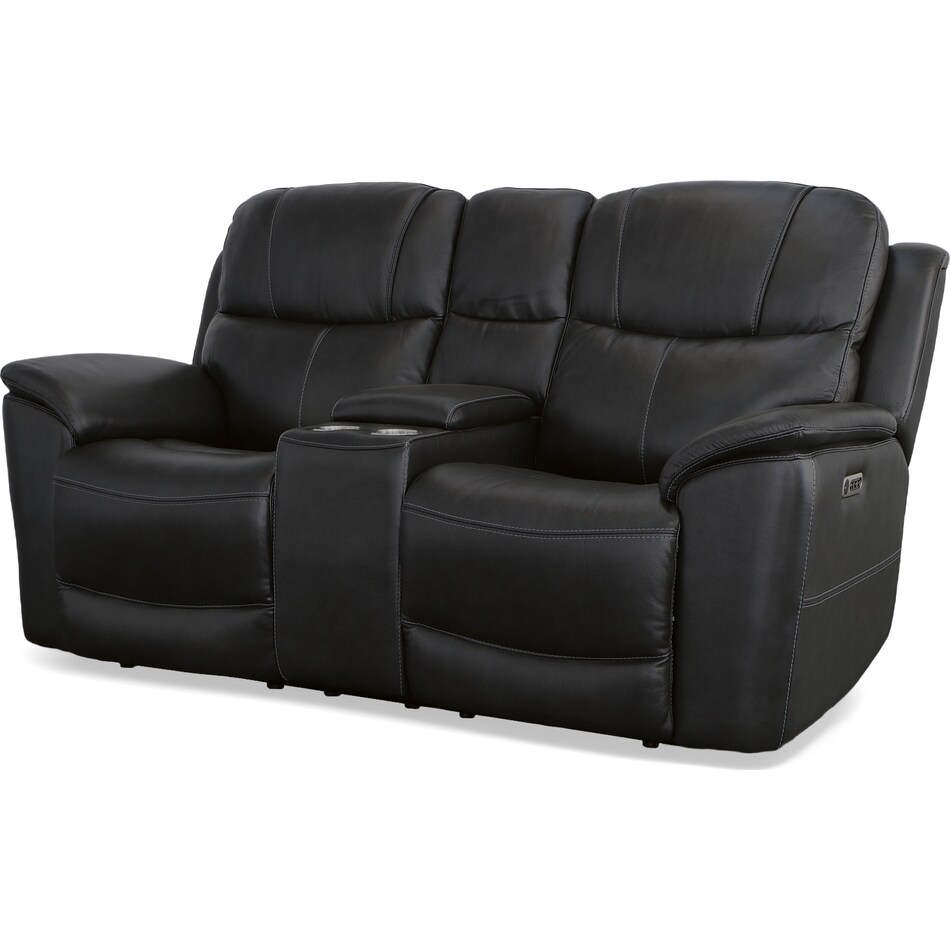 crofton black power leather reclining console loveseat   