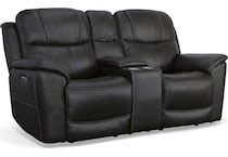 crofton black power leather reclining console loveseat   