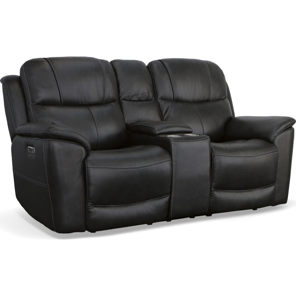 crofton black power leather reclining console loveseat   