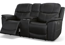 crofton black power leather reclining console loveseat   