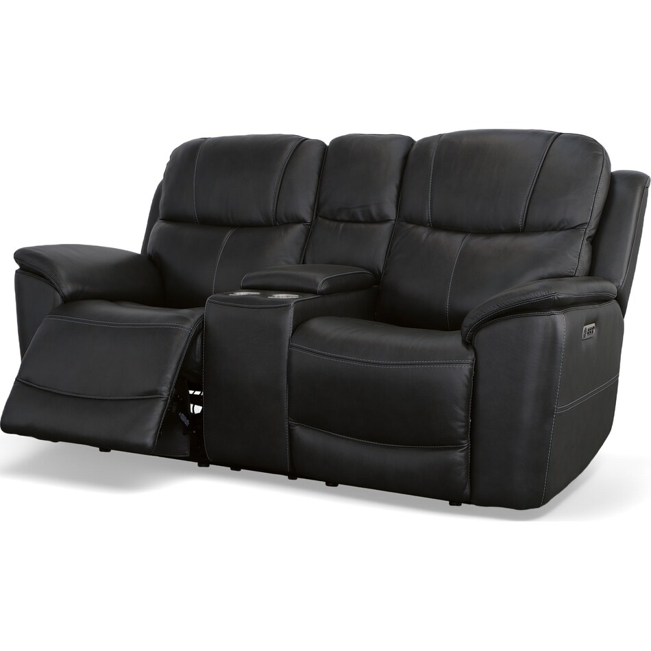 crofton black power leather reclining console loveseat   