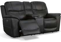 crofton black power leather reclining console loveseat   