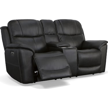 CROFTON LEATHER TRIPLE POWER RECLINING CONSOLE LOVESEAT