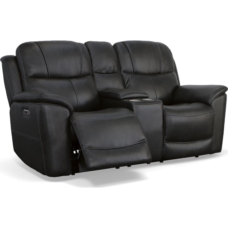 crofton black power leather reclining console loveseat   