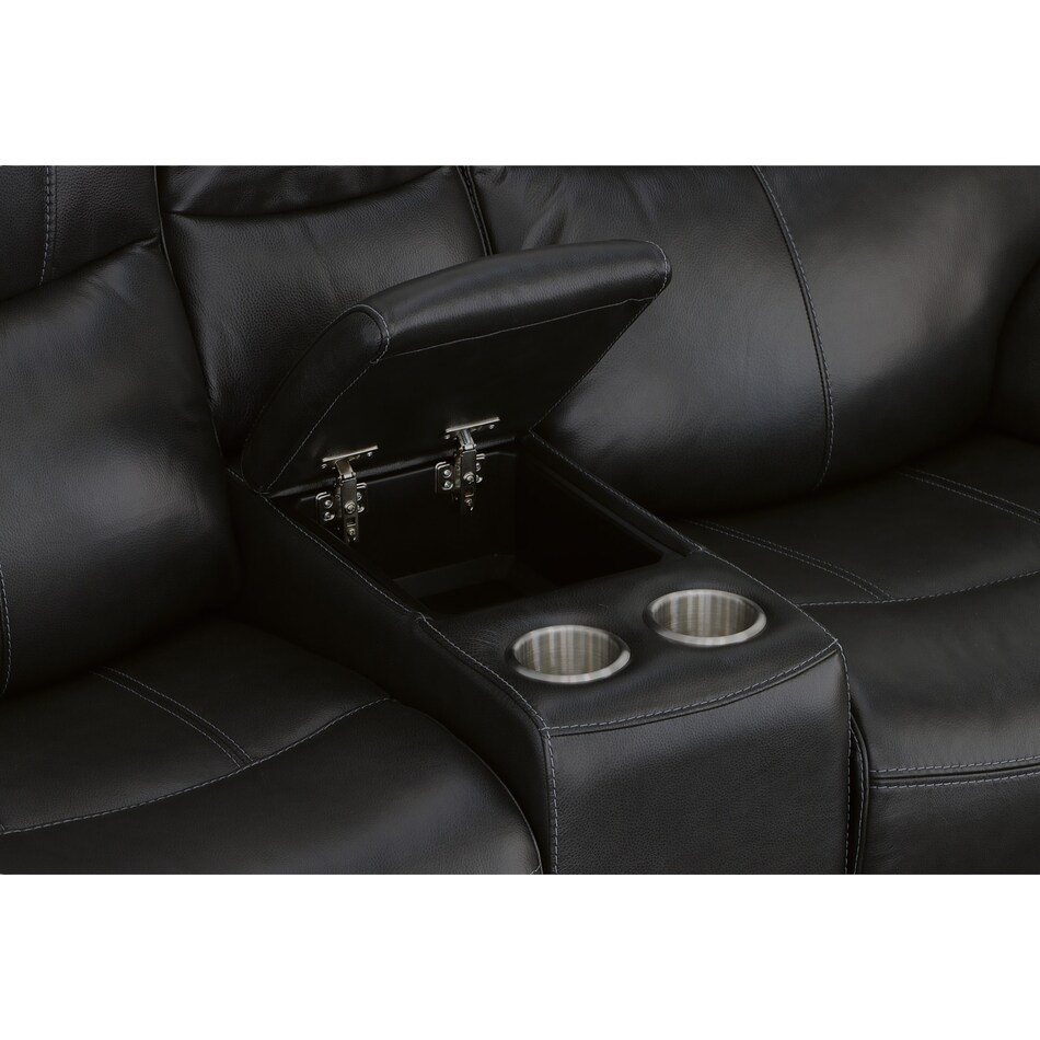 crofton black power leather reclining console loveseat   
