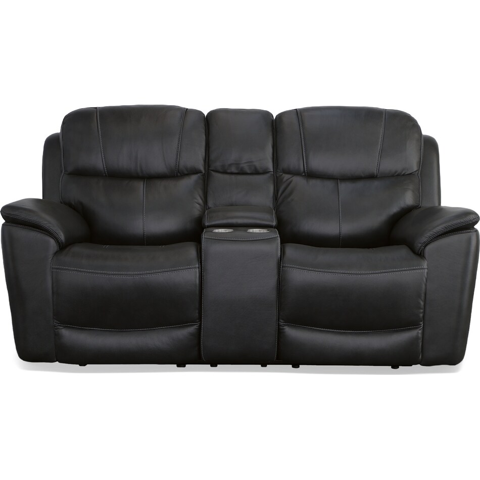 crofton black power leather reclining console loveseat   