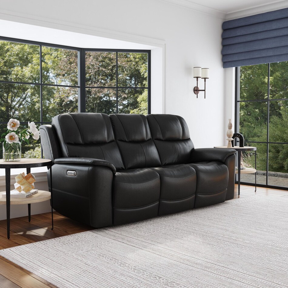 crofton black power leather reclining sofa   