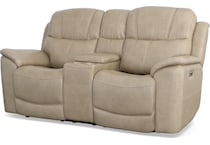 crofton pebble power leather reclining console loveseat   