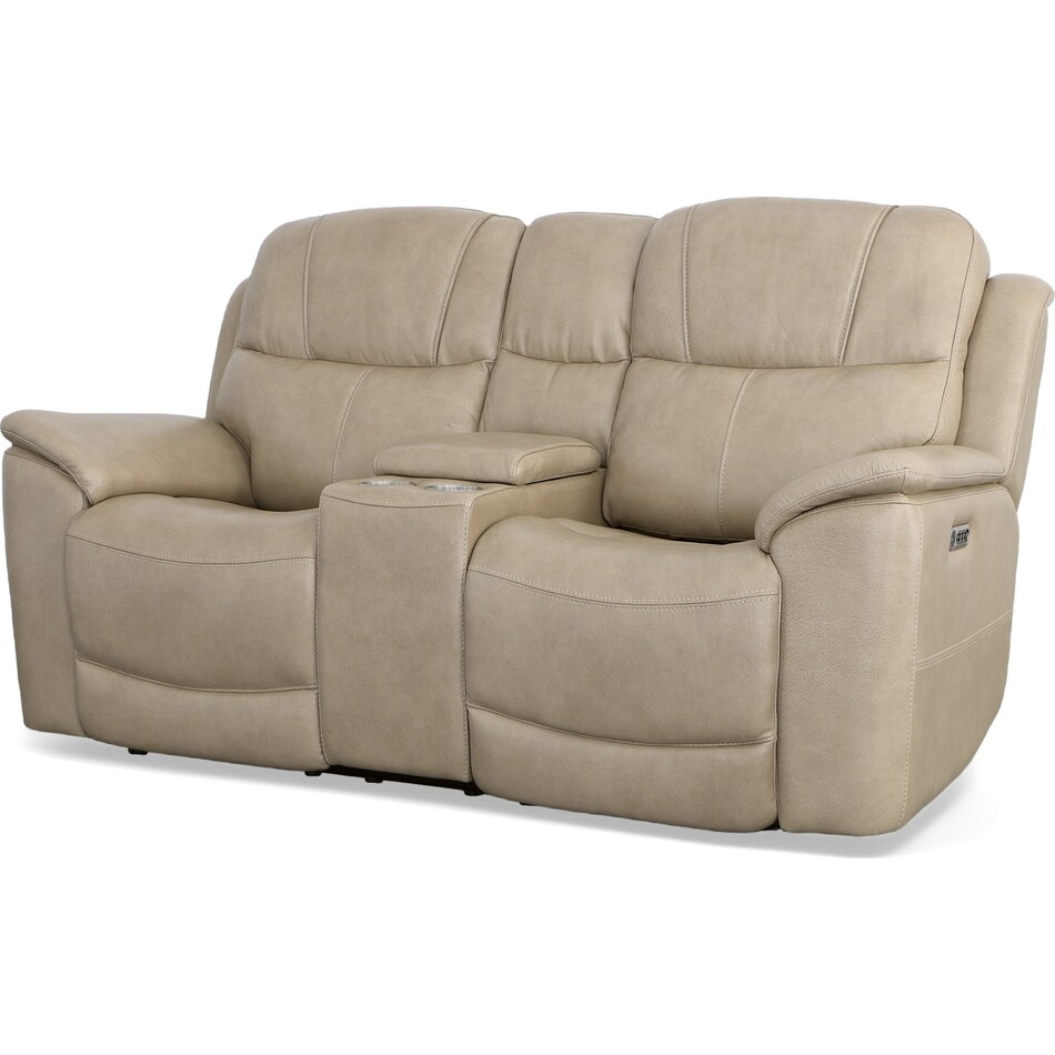 crofton pebble power leather reclining console loveseat   