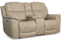 crofton pebble power leather reclining console loveseat   