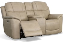 crofton pebble power leather reclining console loveseat   