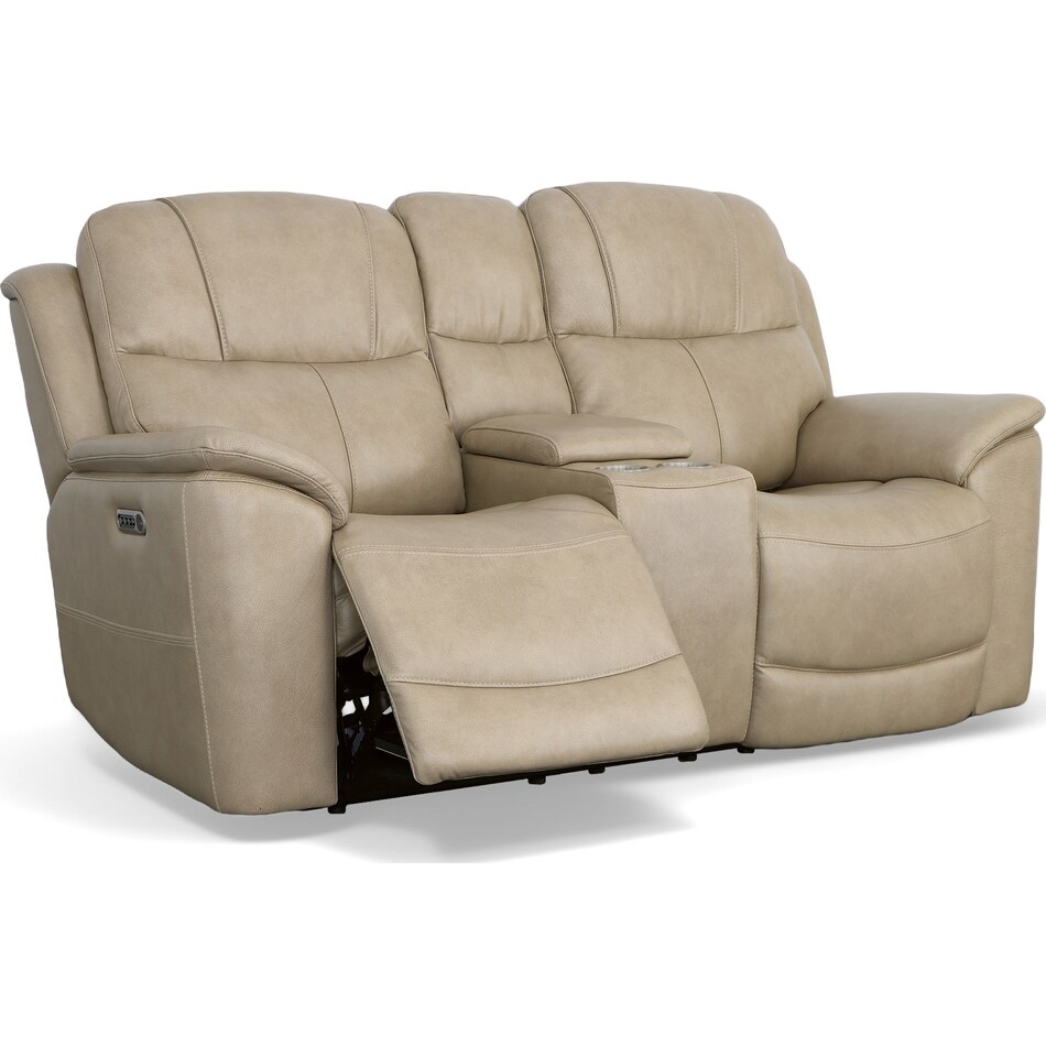 crofton pebble power leather reclining console loveseat   
