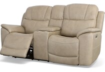 crofton pebble power leather reclining console loveseat   
