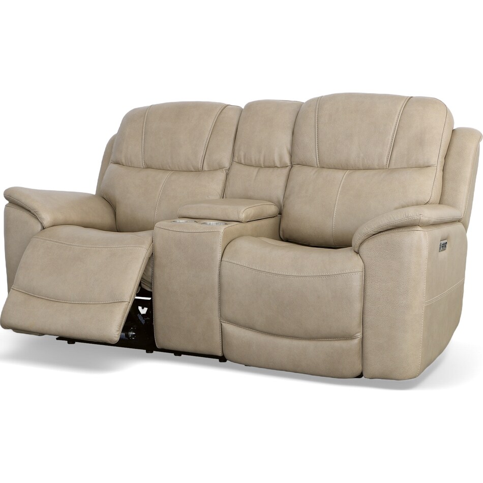crofton pebble power leather reclining console loveseat   