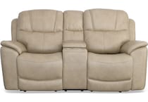 crofton pebble power leather reclining console loveseat   