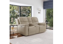 crofton tan power leather reclining console loveseat   
