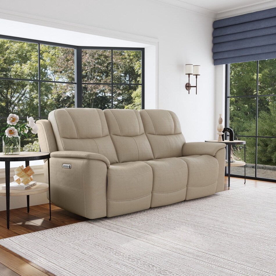 crofton tan power leather reclining sofa   