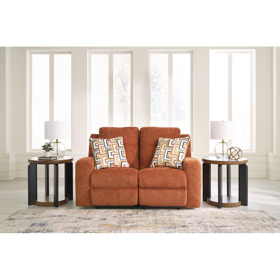 danum orange reclining loveseat   