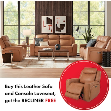 DREW & JONATHAN DAVIDSON LEATHER POWER RECLINING SOFA AND LOVESEAT WITH FREE RECLINER