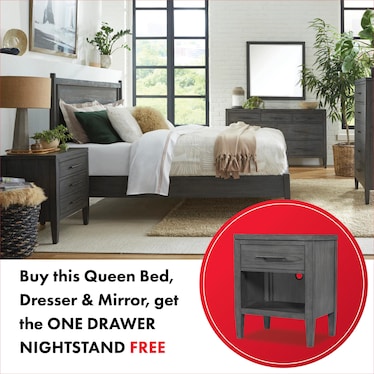 DECLAN QUEEN BED WITH DRESSER, MIRROR AND FREE 1-DRAWER NIGHTSTAND