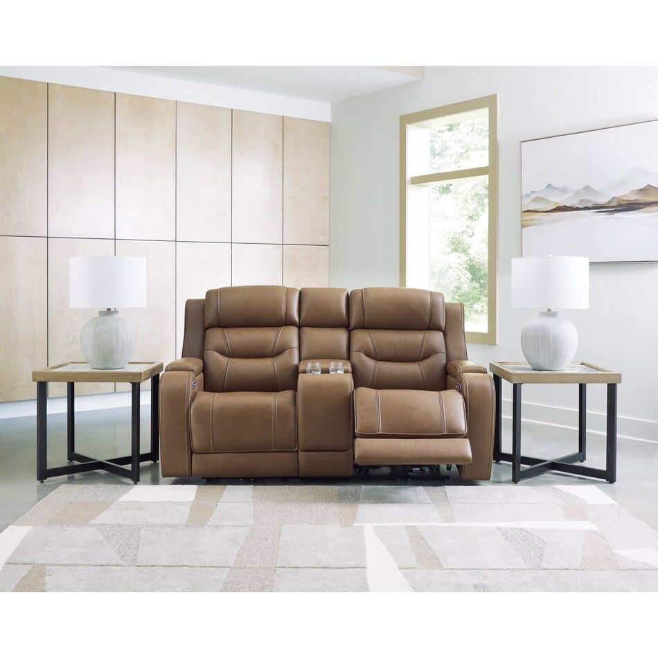 dreamer caramel power leather reclining loveseat   