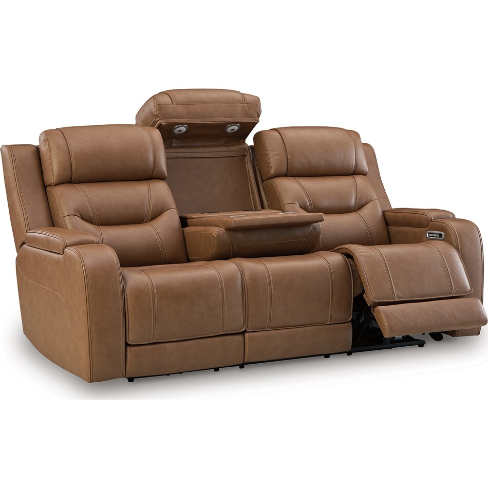 dreamer caramel power leather reclining sofa   