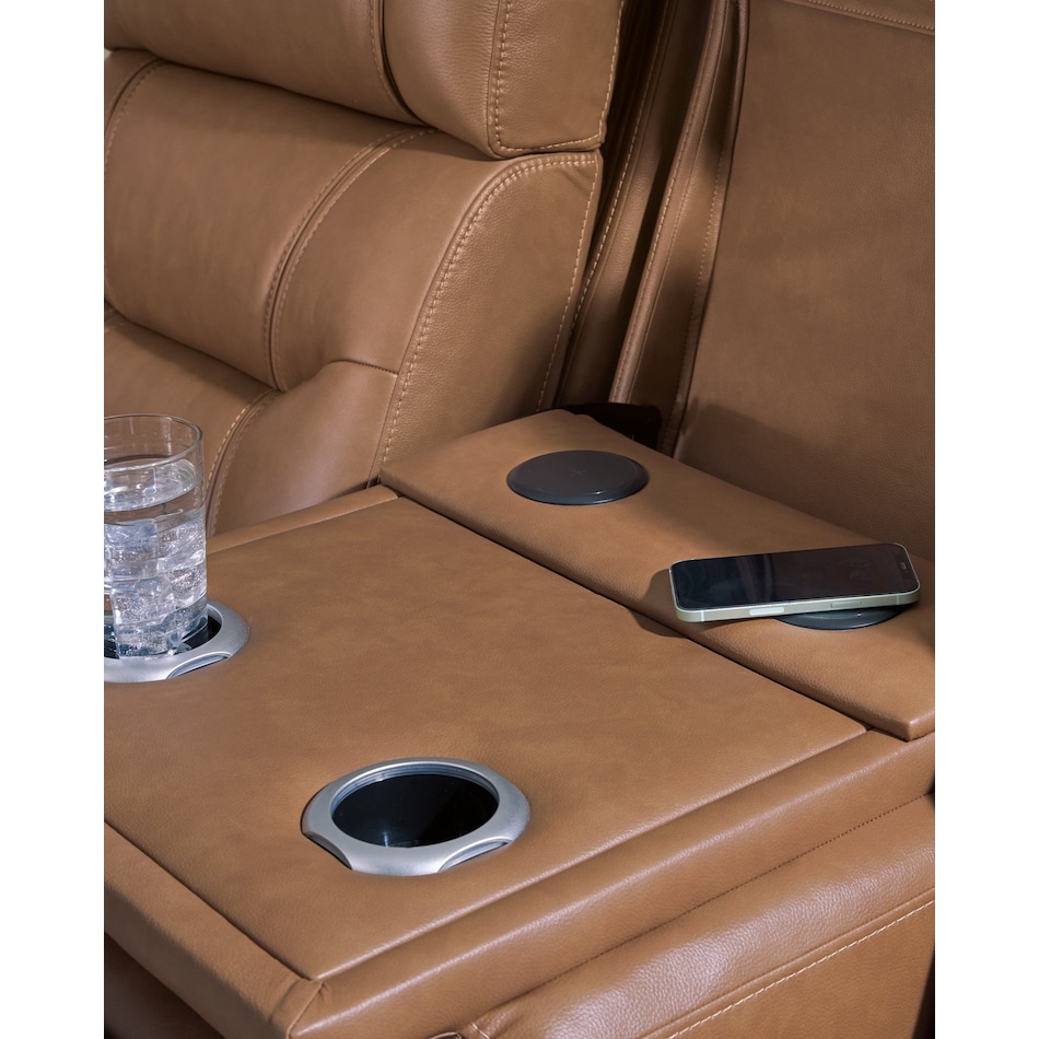 dreamer caramel power leather reclining sofa   