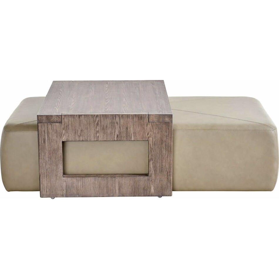 dwell aline beige leather boulder cocktail ottoman   