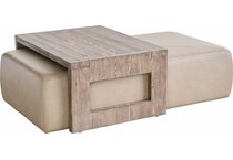dwell aline beige leather boulder cocktail ottoman   