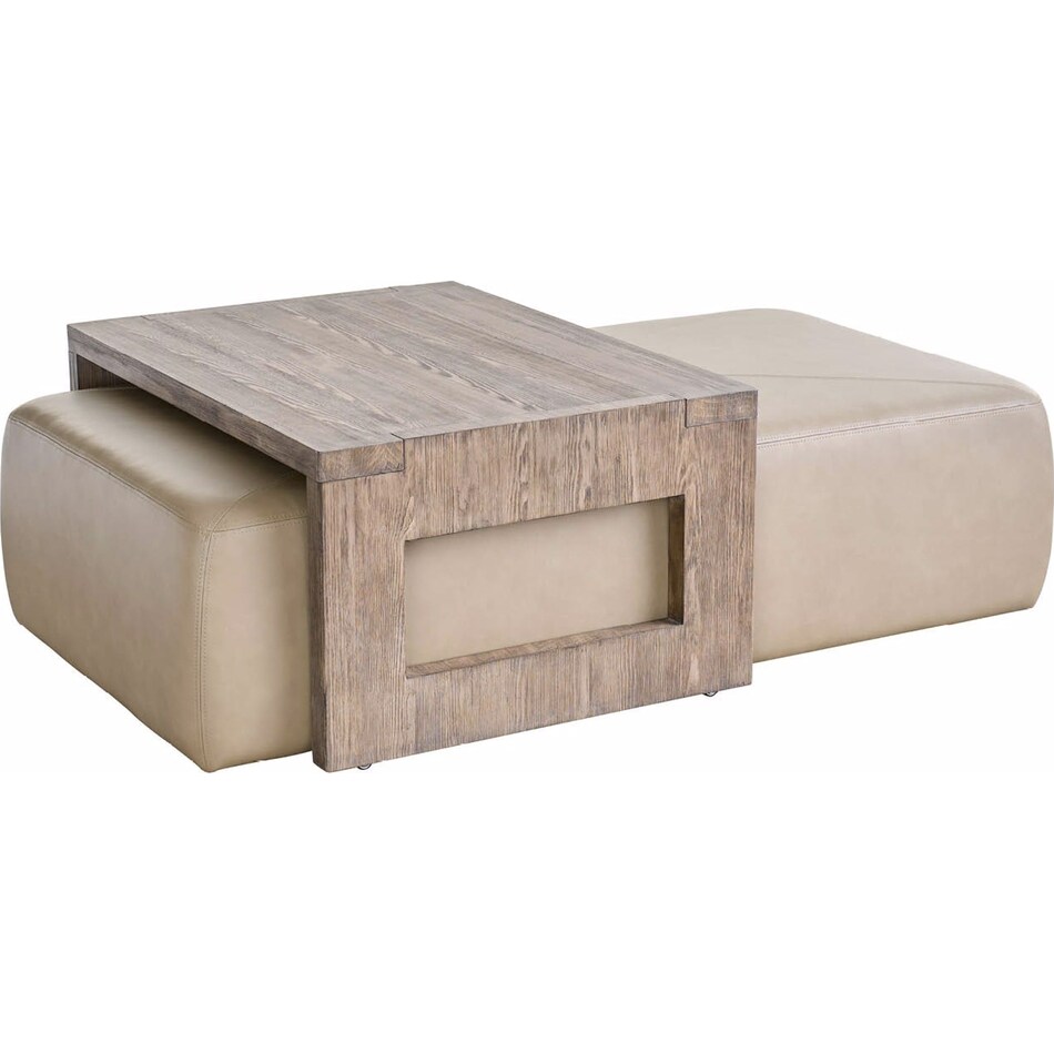dwell aline beige leather boulder cocktail ottoman   