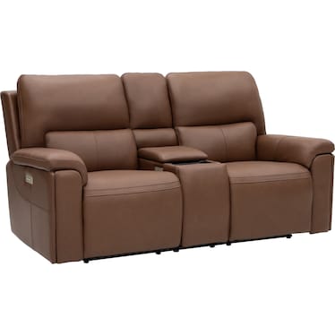 ECHO LEATHER POWER RECLINING CONSOLE LOVESEAT BY MOTOMOTION