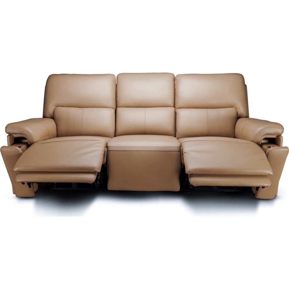 echo sorrento sand power leather reclining sofa   
