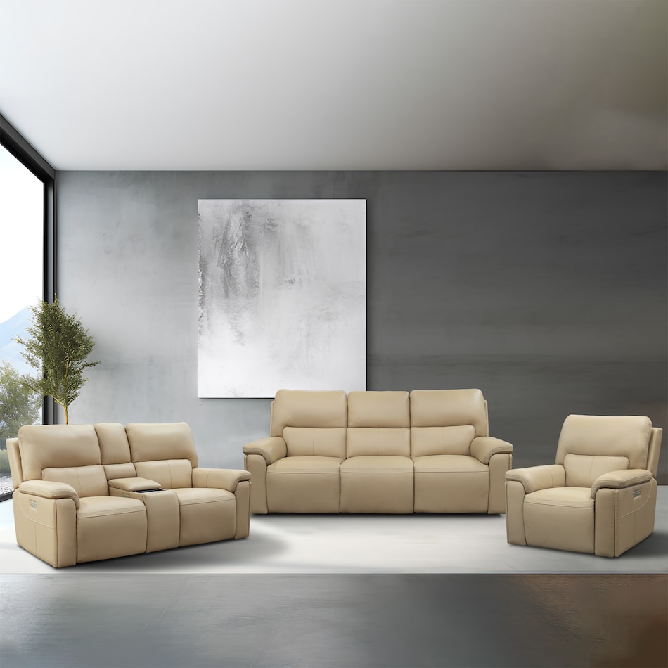echo sorrento sand power leather reclining sofa   