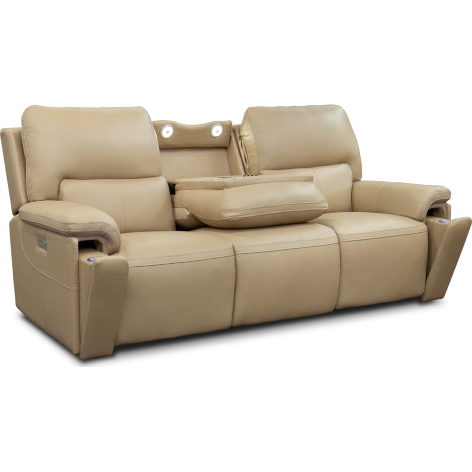 echo sorrento sand power leather reclining sofa   