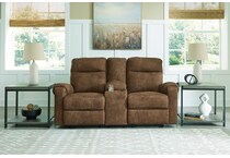 edenwold brown reclining console loveseat   