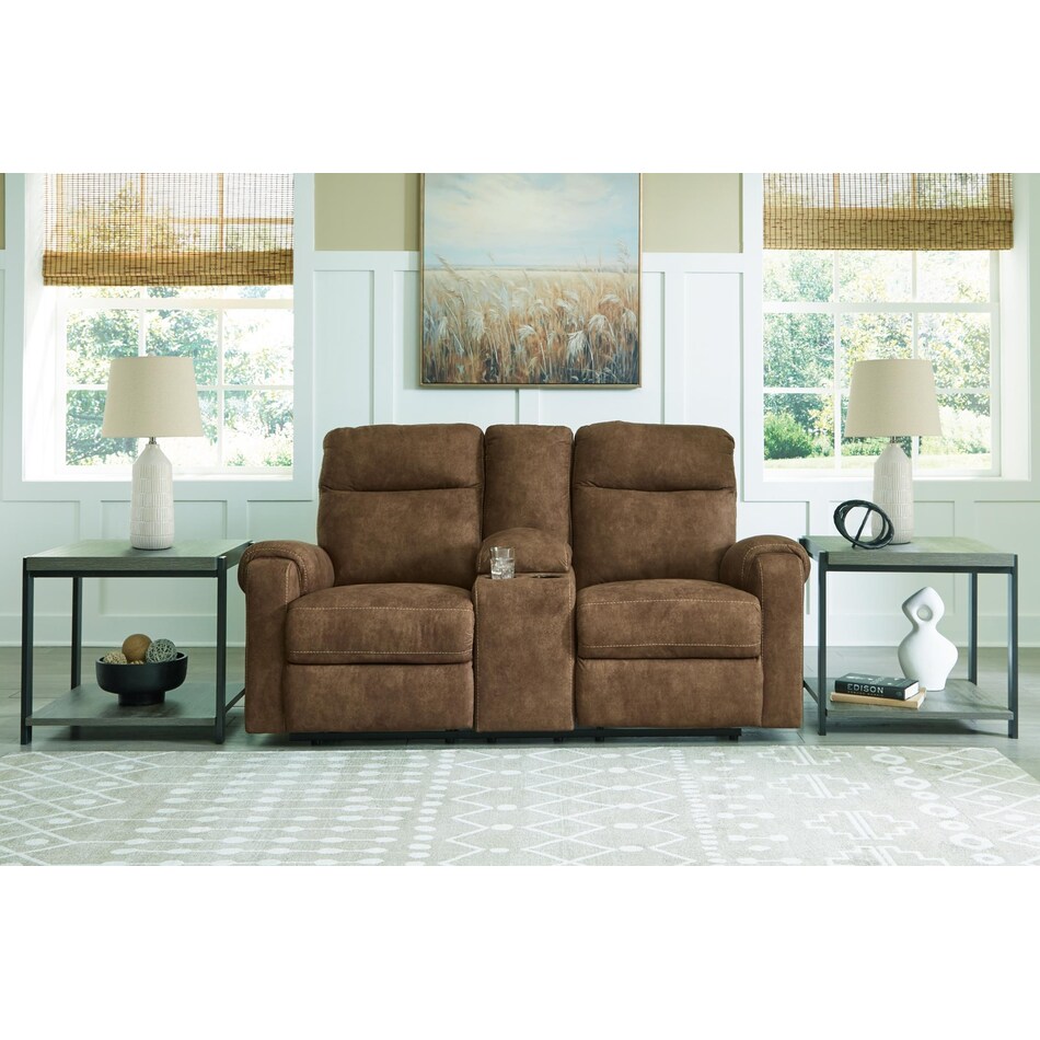 edenwold brown reclining console loveseat   