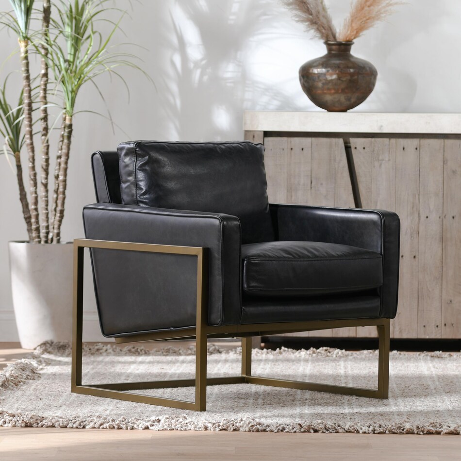 element jet black leather accent chair   