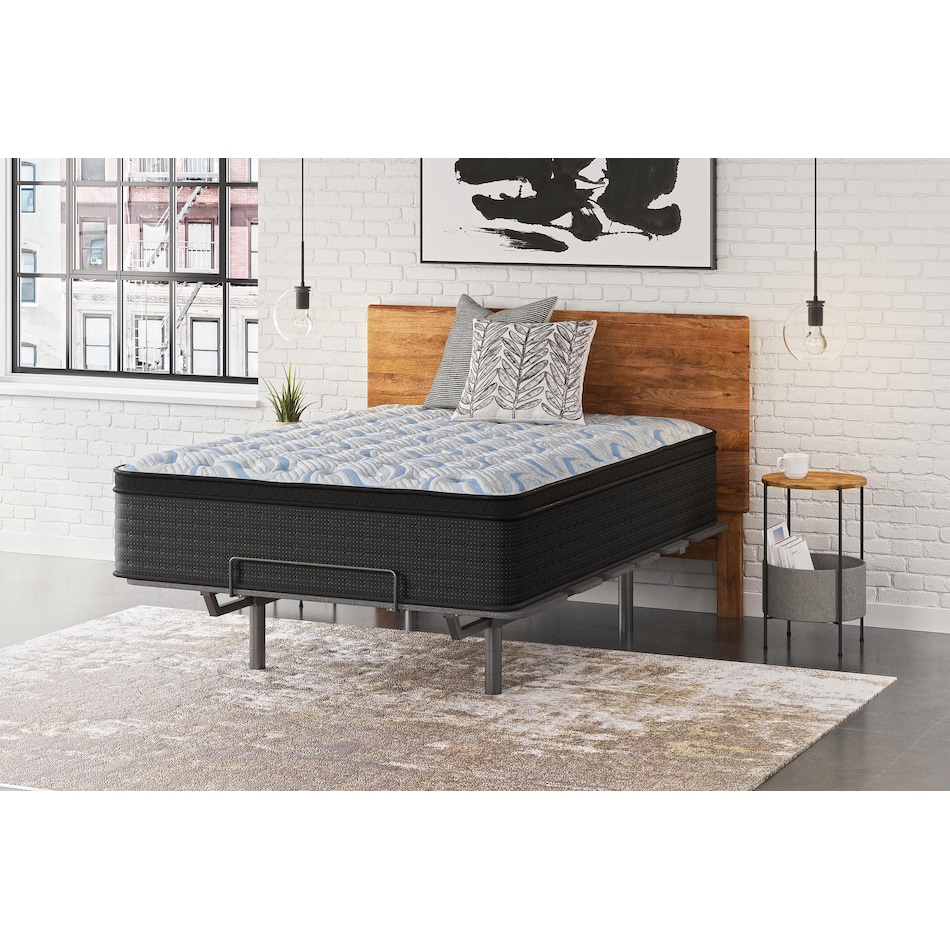 elite springs plush eurotop grey blue mattress queen   