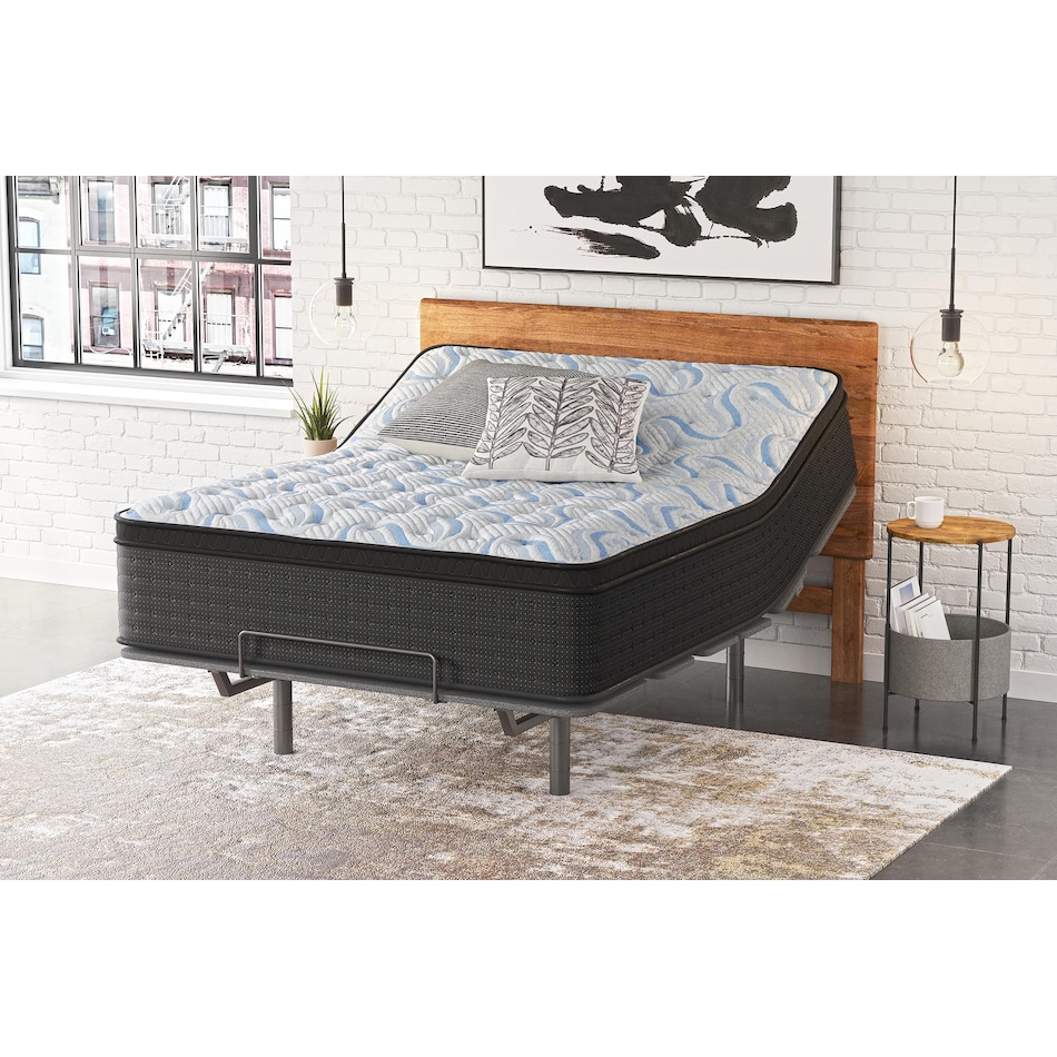 elite springs plush eurotop grey blue mattress queen   