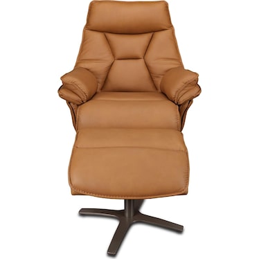 EURO LEATHER WALL HUGGER POWER RECLINER WITH OTTOMAN