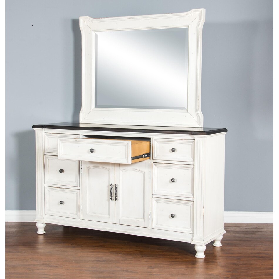 fairbanks european cottage off white dark brown dresser   