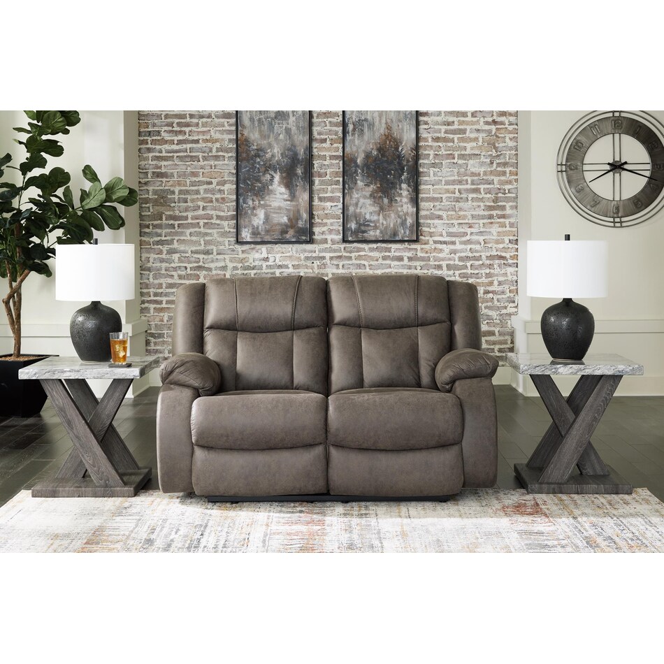 first base grey reclining loveseat   